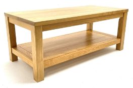 Light oak rectangular coffee table with undertier