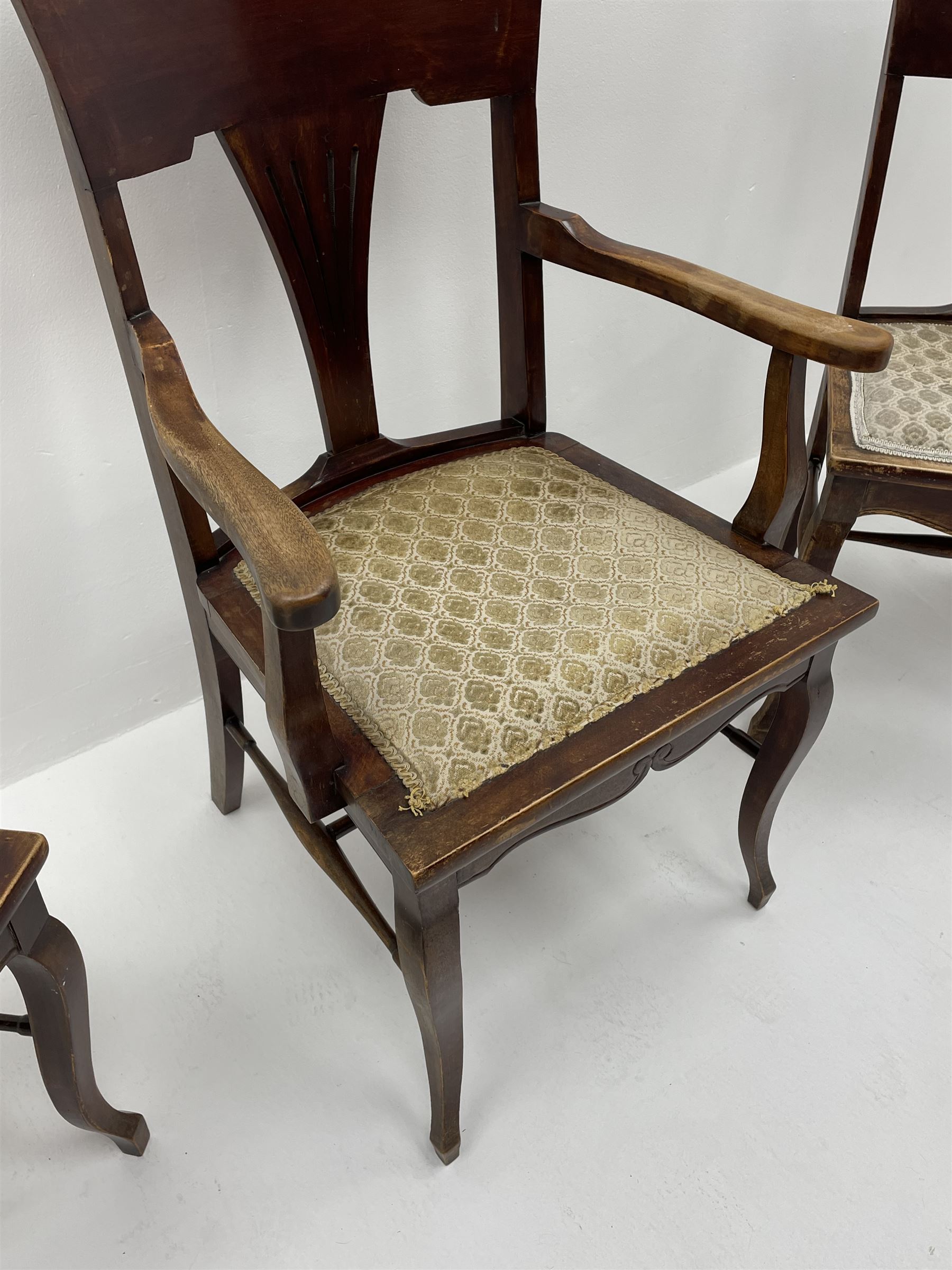 Early 20th century set three (2+1) stained beech beech chairs - Image 3 of 3