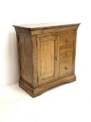 Light oak side cabinet fitted with three drawers and cupboard