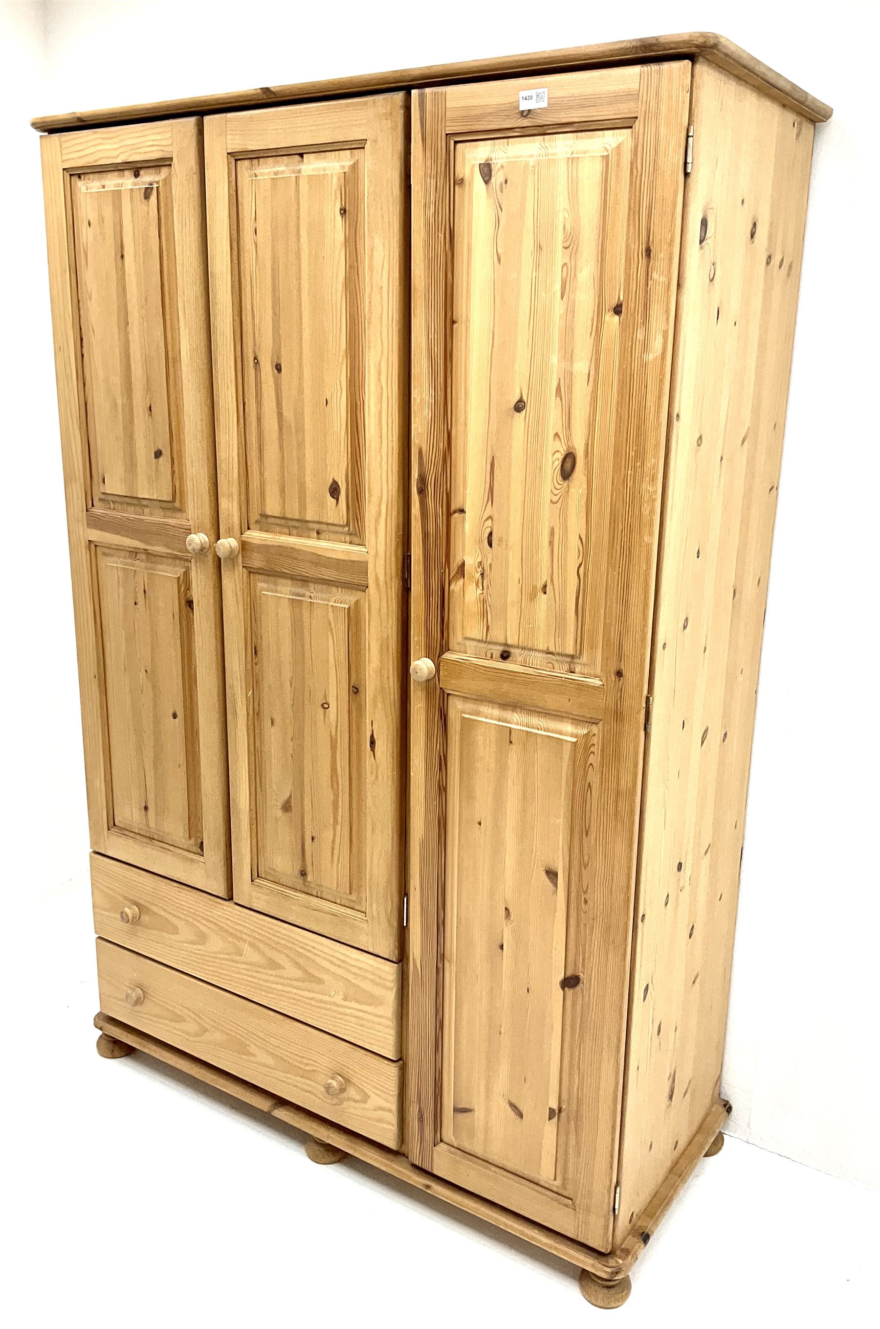 Solid pine triple combination wardrobe - Image 2 of 4