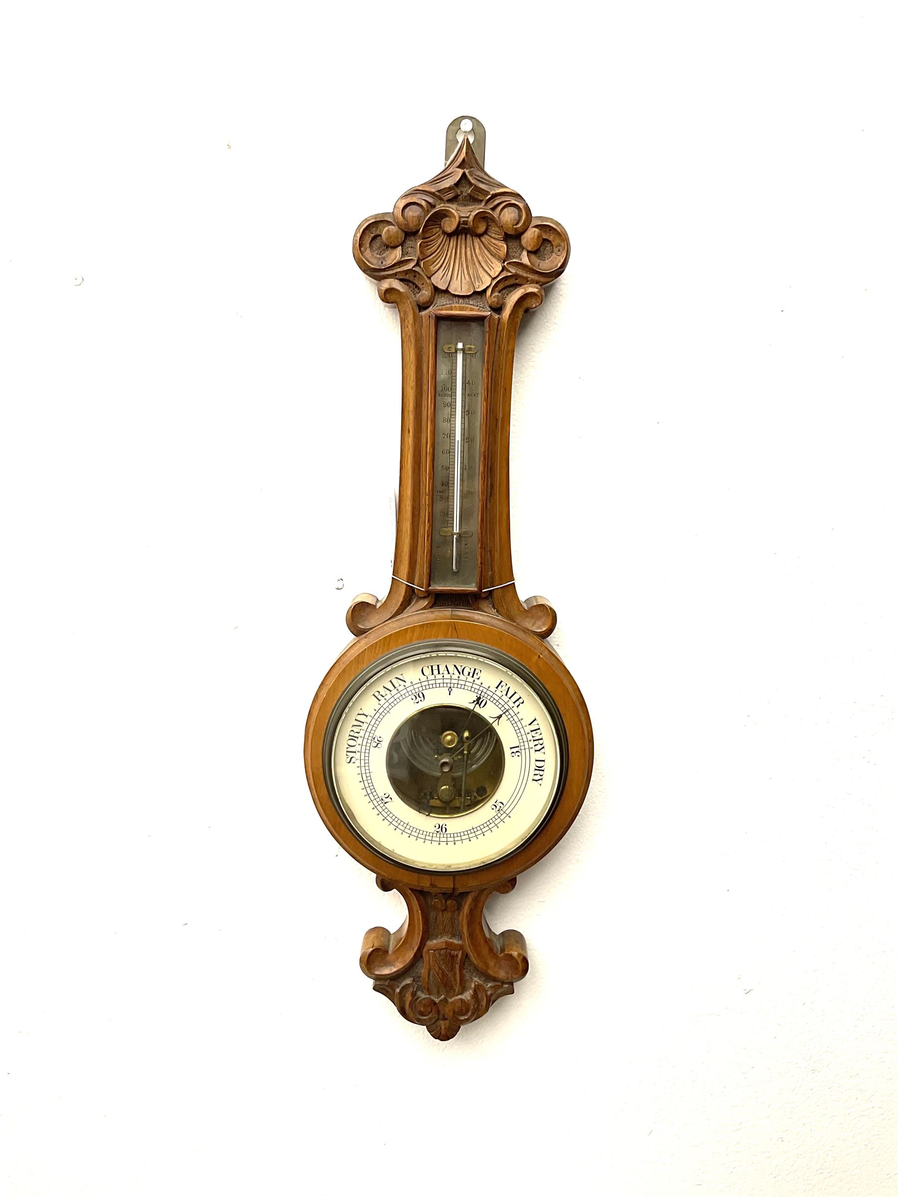 Early 20th century walnut cased aneroid barometer