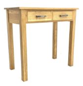 Light oak two drawer side table