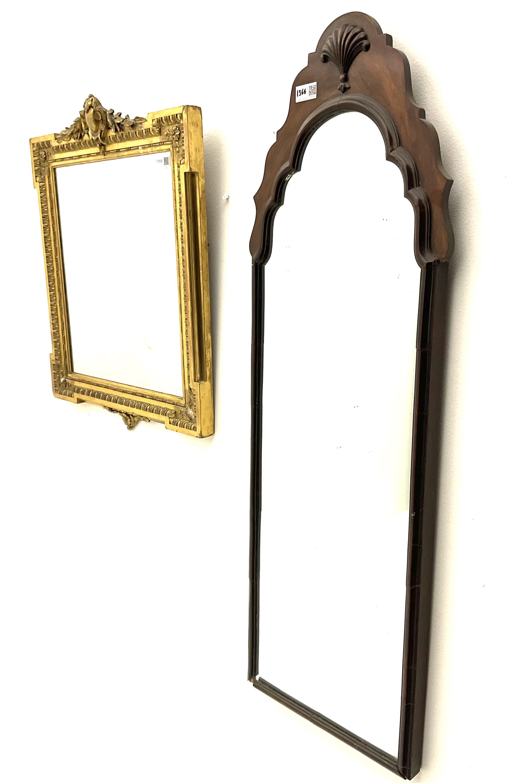 Small guilt framed mirror together with mahogany framed mirror