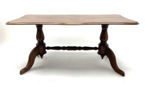 Serpentine mahogany twin pedestal dining/centre table