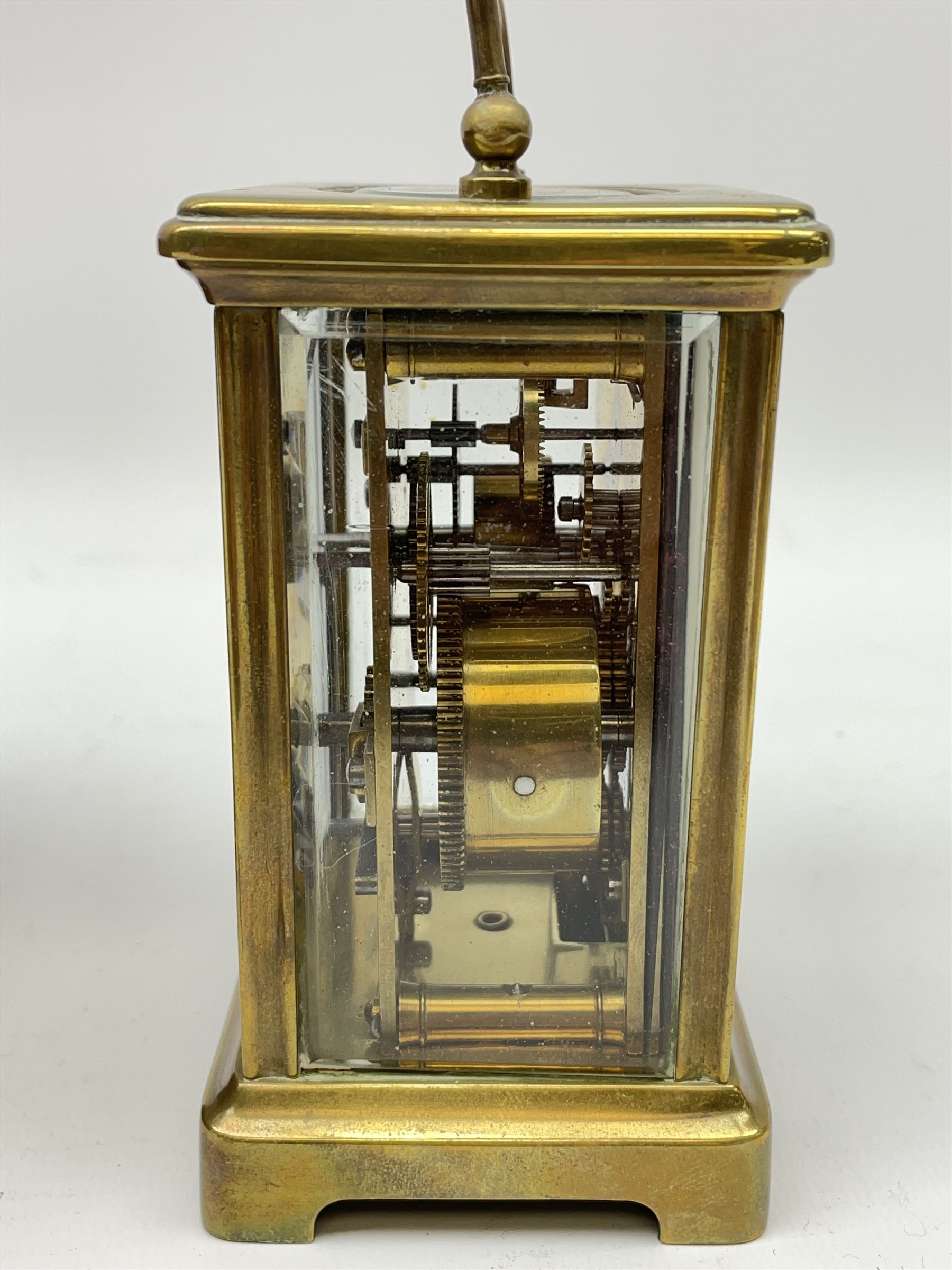 Early 20th century brass and bevel glazed carriage alarm clock - Image 2 of 4