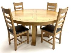 Light oak circular dining table on X-base with straight supports (D150cm