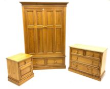 Polished pine bedroom set - double wardrobe fitted with two drawers (W135cm