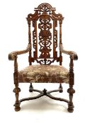 20th century Carolean style carved oak armchair