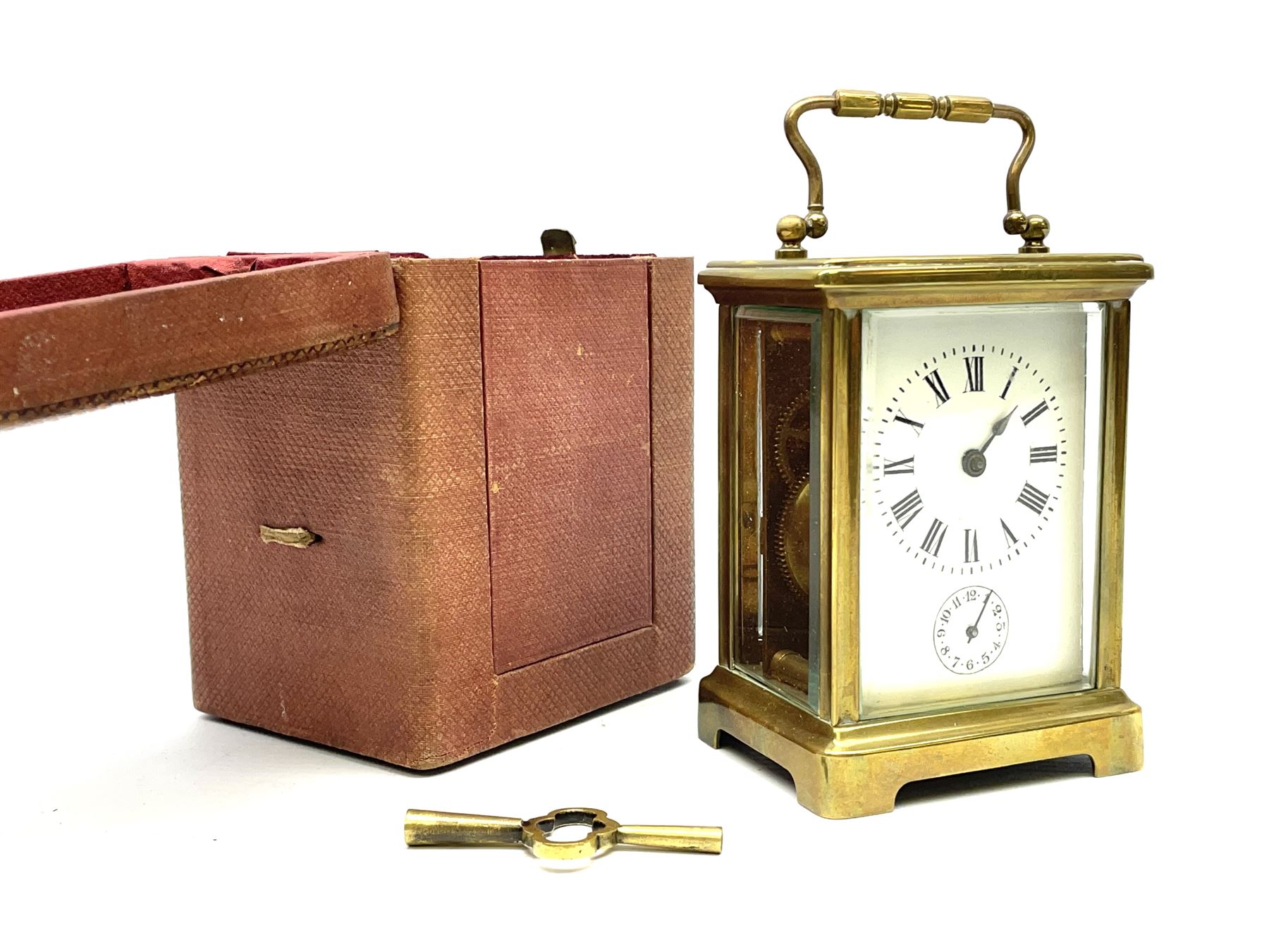 Early 20th century brass and bevel glazed carriage alarm clock