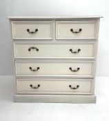 White finish chest fitted with two short and three long drawers