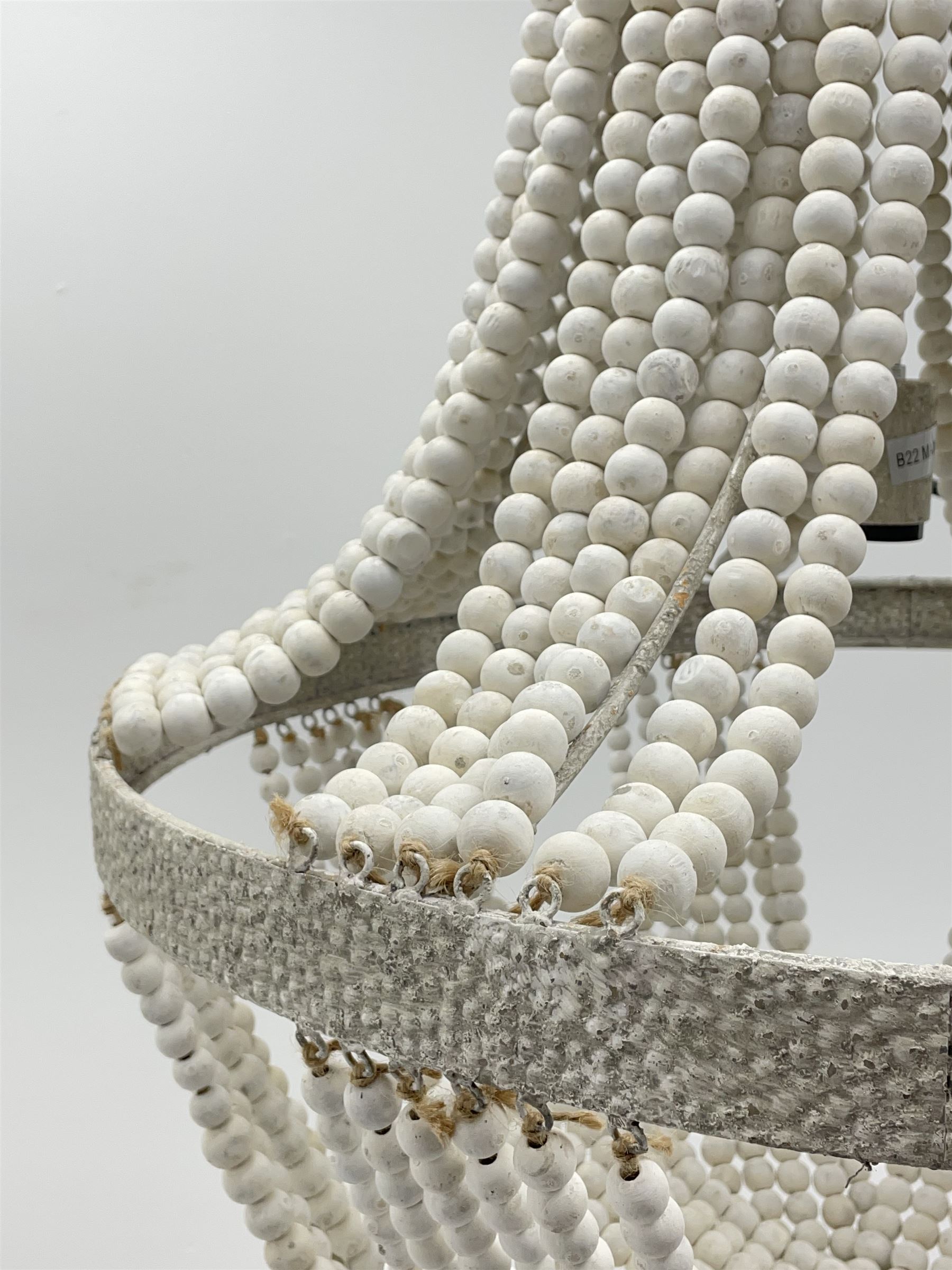 White painted beadwork basket chandelier - Image 2 of 4