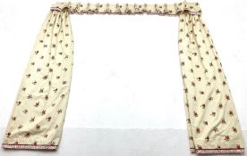 Pair lined curtains with floral field with pelmet and tie backs (W190cm