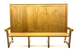 20th century solid light oak high back settle