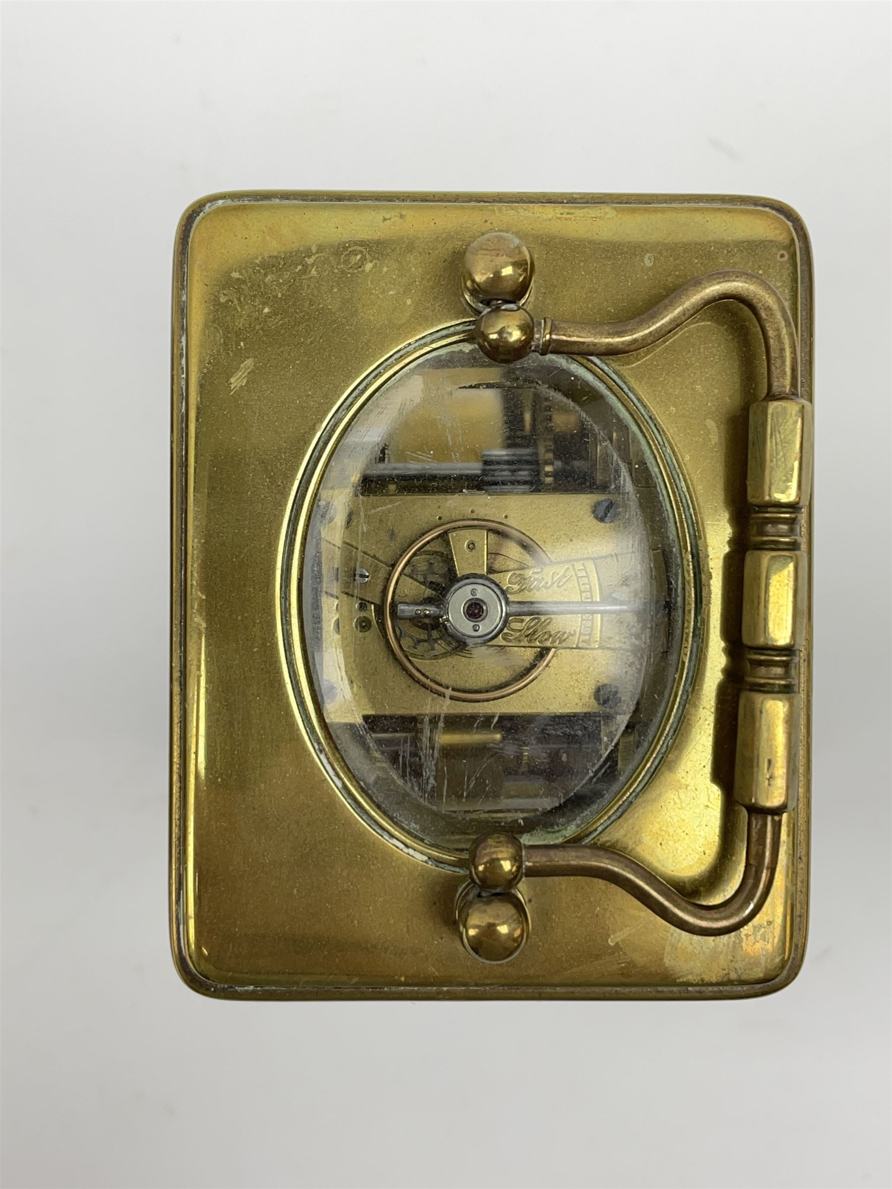 Early 20th century brass and bevel glazed carriage alarm clock - Image 4 of 4