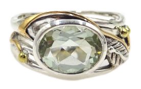 Silver and 14ct gold wire green amethyst ring