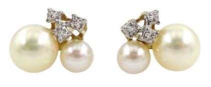 Pair of 9ct gold pearl and diamond stud earrings