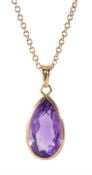 18ct gold pear shaped amethyst pendant