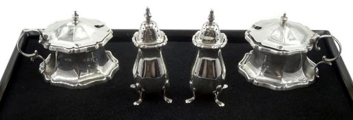 Pair of silver lidded mustard pots by Joseph Gloster Ltd