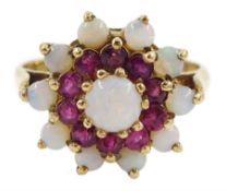 9ct gold opal and ruby cluster ring