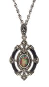 Silver opal and marcasite pendant necklace