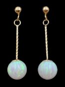 Pair of 9ct gold opal pendant stud earrings