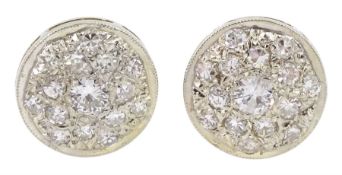 Pair of gold pave set diamond cluster round stud earrings