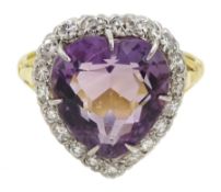 Gold heart shaped amethyst and diamond ring