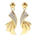 Pair of 14ct gold pave set diamond pendant stud earrings