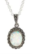 Silver opal and marcasite pendant necklace