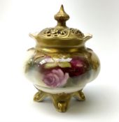 A small Royal Worcester potpourri jar and cover