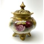 A small Royal Worcester potpourri jar and cover