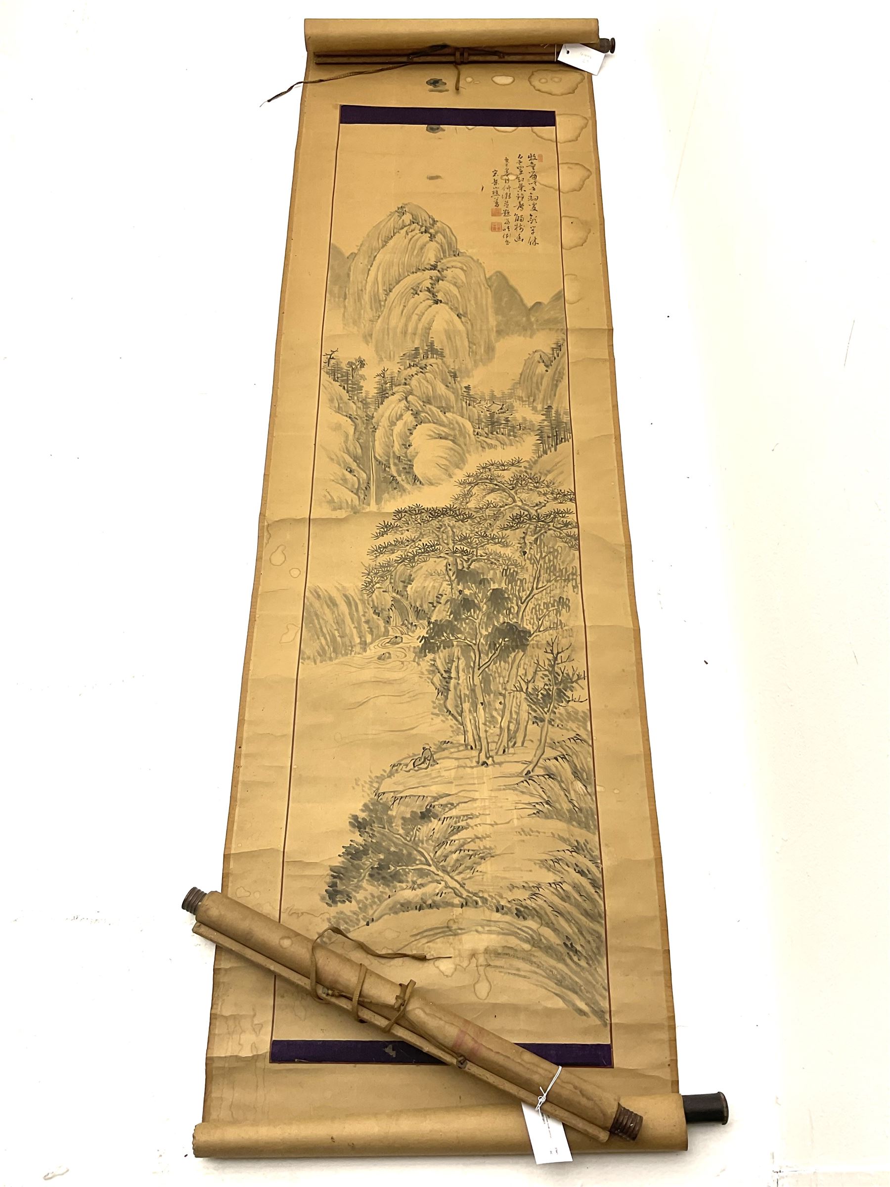 Set three 19th/20th century Chinese paper scrolls