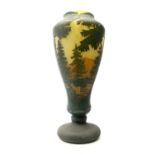 Reproduction Daum Nancy art nouveau style overlay and cut glass vase in ovoid form with a circular