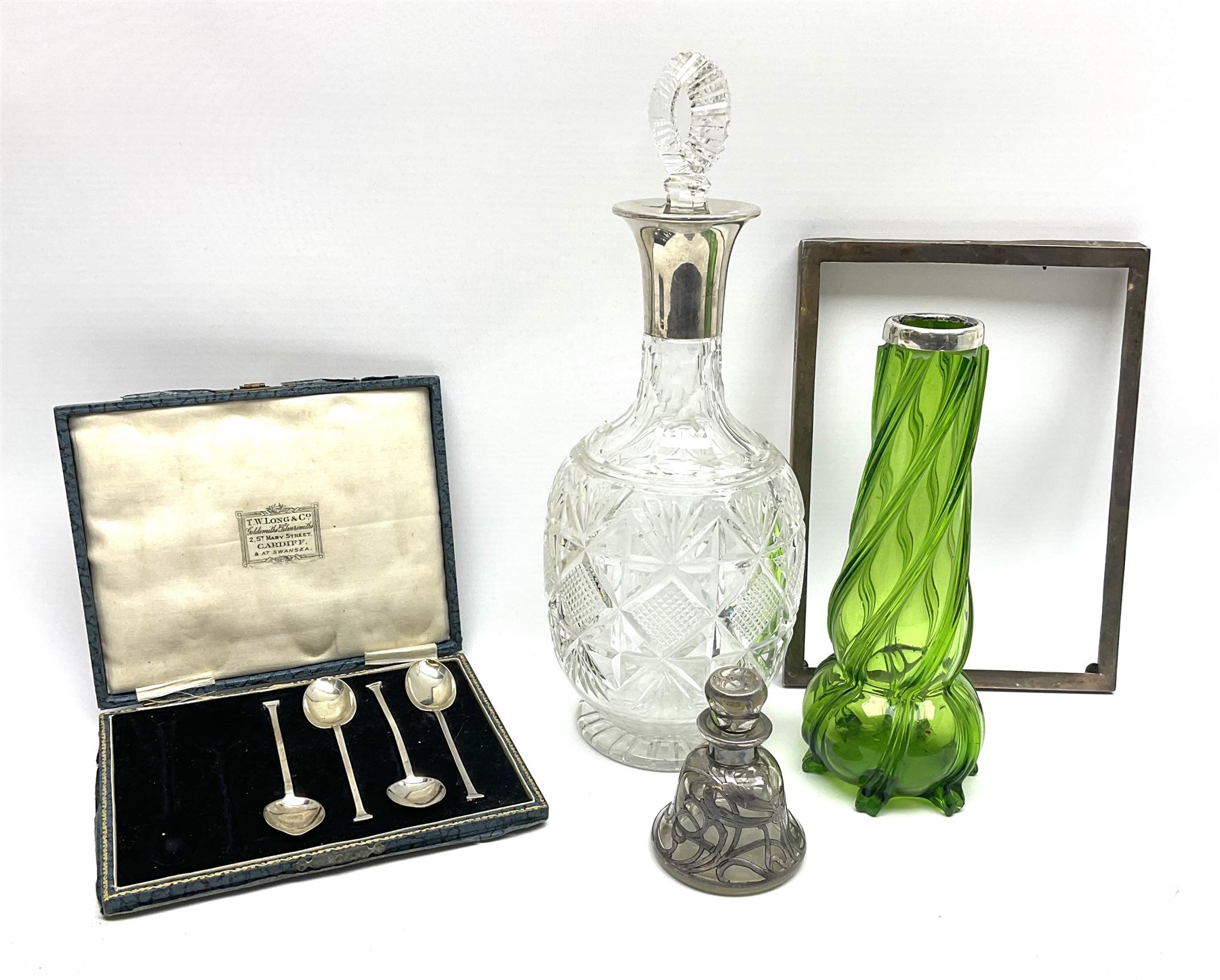 Decanter with hallmarked silver collar and glass stopper