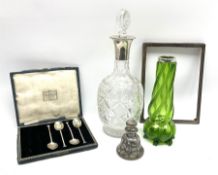 Decanter with hallmarked silver collar and glass stopper