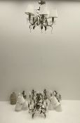 Pair of five branched chandeliers with leaf and droplets detail H39cm