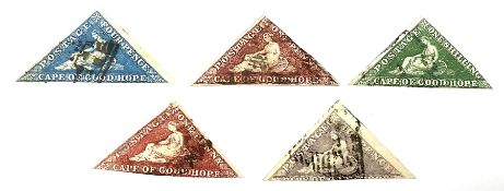 Five used Cape of Good Hope imperf triangle stamps