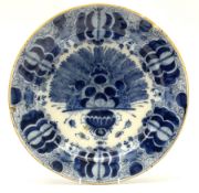 18th century Delft blue and white peacock pattern dish