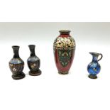 Pair of Chinese cloisonne vases on wooden stands H10cm