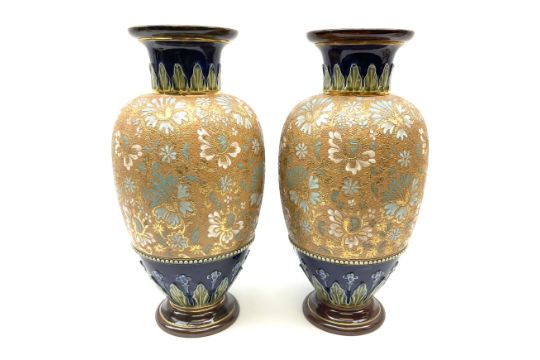 Pair Doulton Lambeth Slaters Patent vases of ovoid form - Image 1 of 3