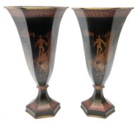 Modern pair of Regency style Toleware type vases