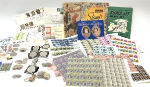 Coins and stamps including Queen Elizabeth II commemorative crowns