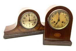 Edwardian inlaid mahogany arch top mantel clock H30cm