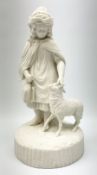 Parian ware figure of a young girl and a lamb