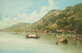 Attrib. Augusto B Caratti (Italian 1818-1915): Rowing on Lake Como