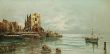 Continental School (20th century): Seascape with Castle