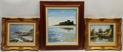 Dallas K Taylor (British 1941-2011): 'Reflections of Bamburgh' 'St Mary's Island' and 'Warkworth Cas