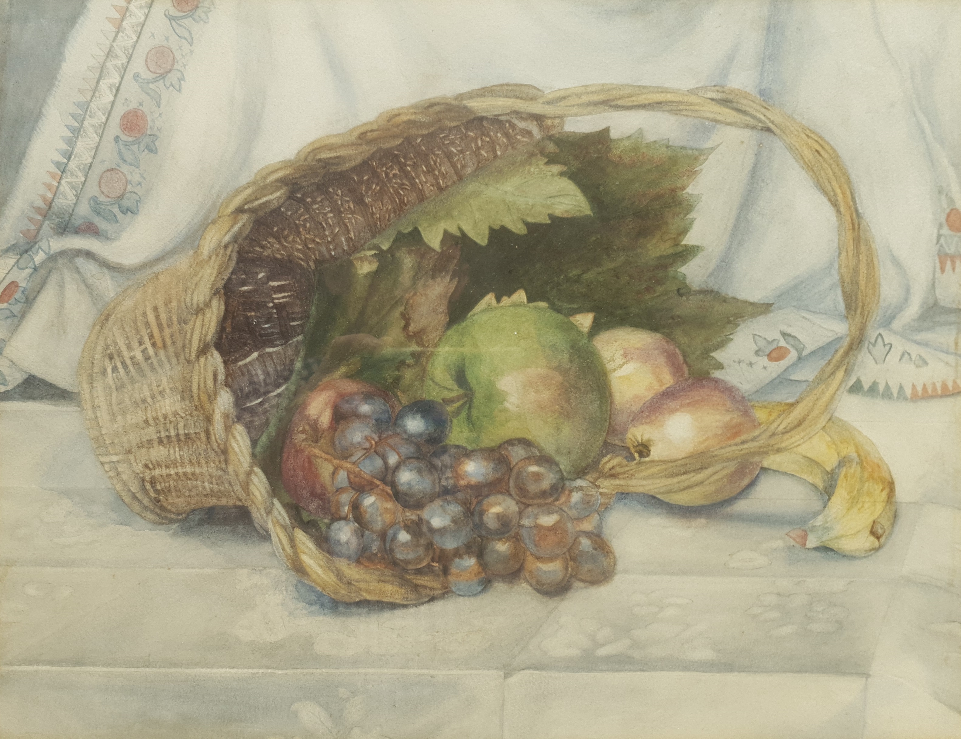 English School (Early 20th century): Fallen Basket of Fruit