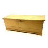 Pine blanket box fitted with hinged lift lid and shaped bracket supports