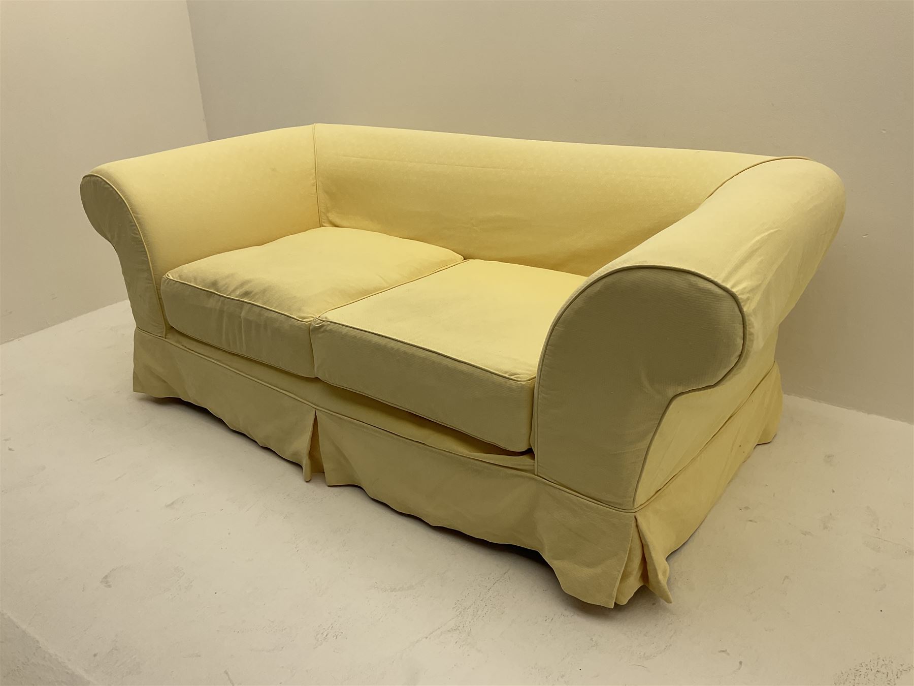 Pair traditional two seat sofas upholstered in pale yellow cover - Image 6 of 6